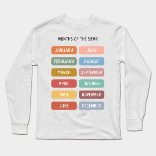 Months in Muted Boho Rainbow Colors for Kids Long Sleeve T-Shirt